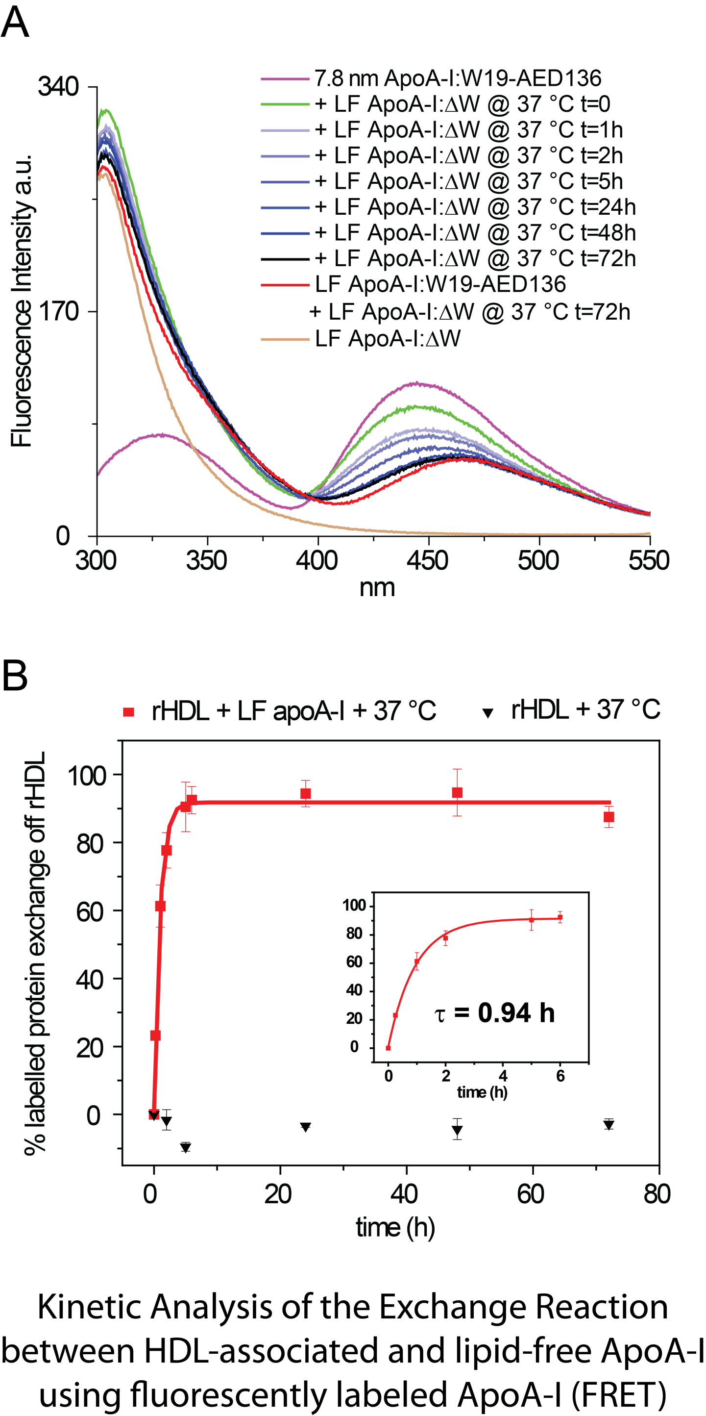 Kinetic Analysis of the Exchange Reaction between HDL-associated and lipid-free ApoA-I using fluorescently labeled ApoA-I (FRET)